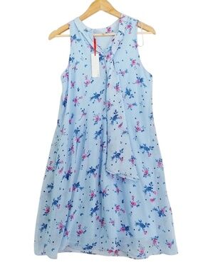 ELLE Blue Floral Mock Neck Bow Back Dress XL NWT